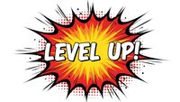 Comic book style explosion burst with Level Up text in retro pop art design for gaming and achievement concepts.