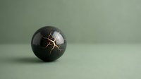 Black sphere with gold crackle texture on soft green background, isolated object for design, branding, and modern artistic projects.