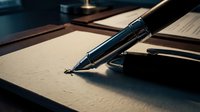 Fountain pen with cap resting on blank paper at desk, warm lighting casting shadows, suitable for business, writing, education, and stationery design projects.