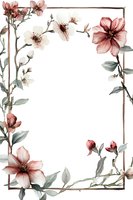Delicate watercolor floral frame with pink and white blossoms, sage green leaves on transparent background for wedding invitations and greeting cards.