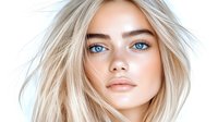 Young blonde woman with blue eyes and natural makeup portrait on white background isolated for design use.
