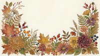 Autumn botanical frame with fall leaves, berries, ferns, and flowers on cream background, perfect for seasonal cards and invitations.