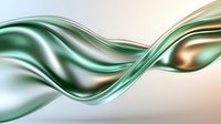 Elegant flowing metallic waves in mint green and copper tones create dynamic abstract curves against light background, suitable for luxury branding and modern design projects.