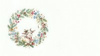 Watercolor woodland animals deer and rabbit surrounded by festive evergreen wreath with berries and foliage, isolated on white background for holiday greeting cards and seasonal designs.