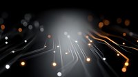 Abstract digital technology background with glowing circuit board lines and bokeh lights creating futuristic network connectivity concept for tech presentations.