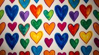 Colorful heart pattern with vibrant rainbow hearts in red, blue, green, yellow, orange, purple on white background. Seamless repeating design for love themes.