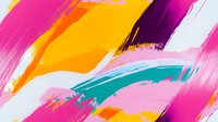 Vibrant brush strokes in pink, orange, turquoise and purple create dynamic abstract composition with energetic movement and modern artistic expression.
