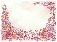 Romantic floral frame with roses, hearts, and decorative ribbons on isolated white background. Perfect for wedding invitations, greeting cards, and design projects.