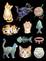Cute cats and pet accessories collection isolated on transparent background, ready for t-shirt designs, stickers, clipart, print-on-demand products, and sublimation crafts.
