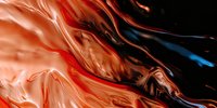 Abstract fluid art background with swirling coral, red and dark blue paint creating dynamic marble effect and flowing liquid texture on black surface.