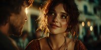 Young couple sharing intimate romantic moment with warm golden lighting and soft focus background creating dreamy atmosphere for love and relationship concepts.