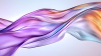 Flowing abstract waves in purple, orange and blue colors creating dynamic motion effect on light background. Smooth gradient transitions form elegant curves.
