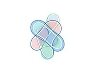 Abstract geometric flower logo with overlapping pastel circles in soft blue, pink and green colors on white background for branding and design projects.