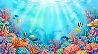 Vibrant underwater coral reef scene with tropical fish, colorful corals and sunlight rays streaming through crystal clear ocean water.