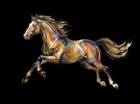 Galloping horse with flowing mane and tail, rendered in warm brown and gold tones. Isolated on transparent background, ready for t-shirts, clipart, stickers, and print-on-demand designs.