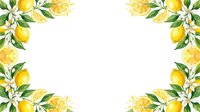 Watercolor lemons and white blossoms frame a bright white center space, perfect for greeting cards, invitations, and spring-themed designs.