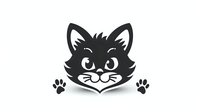 Cute black cat face with paw prints design element on white background, isolated cartoon mascot for logo, sticker, or brand identity.