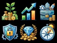 Isolated financial growth and business success icons set on transparent background, ready for t-shirt design, clipart, stickers, print-on-demand products and sublimation projects.