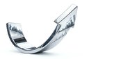 Curved metallic arrow pointing upward on white background, symbolizing growth, progress, and financial success for business presentations and marketing materials.