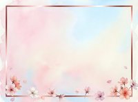 Soft pastel watercolor background with delicate pink cherry blossoms and elegant frame border for spring designs, wedding invitations, greeting cards.