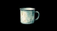 Vintage enamel mug with speckled teal finish, isolated on transparent background. Ready for T-shirt design, stickers, clipart, print on demand, and sublimation projects.