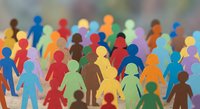 Colorful paper cutout figures representing diverse community, teamwork and social unity concepts for business presentations.