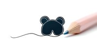 Minimalist drawing concept showing blue pencil creating simple bear silhouette on white background, demonstrating creative process and artistic expression.