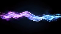 Glowing abstract wave effect with purple and blue neon colors on black background, dynamic light trails creating magical energy flow pattern for design projects.