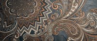Intricate paisley and mandala patterns with ornate swirls and geometric designs in bronze tones on dark background for decorative art and textile applications.