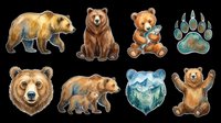 Grizzly bear, brown bear, and teddy bear illustrations isolated on transparent background, ready for t-shirt design, clipart, stickers, sublimation, and print-on-demand products.