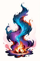 Mystical colorful flame artwork with swirling blue, purple and orange smoke rising from magical fire. Perfect for fantasy book covers, game design, or spiritual content backgrounds.