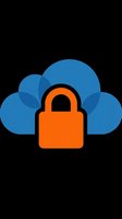Secure cloud storage icon with orange padlock and blue cloud design, isolated on transparent background. Ready for web, app, t-shirt, and print-on-demand use.