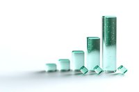 Green transparent cubes and rising columns with water drops on white background, minimalist business growth concept visualization for presentations.