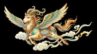 Mythical winged goat with ornate decorations and flowing mane, isolated on transparent background, for t-shirt design, stickers, print on demand, and sublimation.