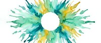 Watercolor paint splashes in teal, green, and yellow radiating from white center circle, isolated on white background for design projects and creative compositions.