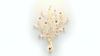 Elegant golden tree brooch with delicate branches and spherical ornaments, isolated on white background for jewelry design and fashion applications.