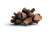 Broken dark and milk chocolate pieces scattered in artistic composition on white background, isolated product photography for confectionery advertising.