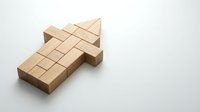 Wooden cross puzzle made of interlocking blocks on white background, isolated brain teaser game for logic training and problem solving activities.