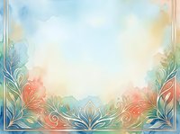 Watercolor ornamental border with peacock feathers and floral motifs in soft pastel tones, isolated on white background for design projects.