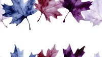 Watercolor maple leaves in blue, burgundy and purple shades arranged in mirror composition on white background, isolated botanical art elements for design.