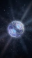 Futuristic glowing geometric sphere with intricate wireframe structure floating in deep space surrounded by stars and cosmic dust for sci-fi concepts.