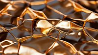 Metallic copper geometric pattern with irregular polygonal shapes creating dynamic light reflections and shadows. Abstract luxury background for modern design.