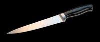 Sharp chef knife with black handle isolated on transparent background, ready for kitchen, culinary, restaurant, sticker, print on demand, and t-shirt design use.