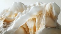 Abstract white and beige waves forming organic flowing shapes with soft shadows and highlights create ethereal landscape-like composition on light background.
