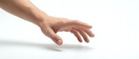 Human hand reaching out with open palm against clean white background for design projects and presentations.