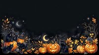 Autumn night scene with carved jack-o-lantern pumpkins, glowing lanterns, crescent moon, stars, and golden fall foliage on dark background. Perfect for Halloween and seasonal designs.