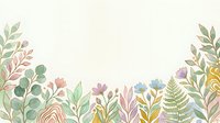 Soft watercolor floral border with pastel wildflowers, leaves, and ferns on a light background, perfect for cards, invitations, and decor.