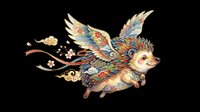 Cute hedgehog with ornate feathered wings and decorative patterns, isolated on transparent background. Ready for t-shirt design, stickers, clipart, sublimation, and print-on-demand products.