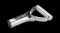Stainless steel vegetable peeler with ergonomic handle, isolated on transparent background. Ready for clipart, print-on-demand, sublimation, t-shirt design, and kitchen product mockups.