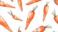 Fresh orange carrots with green tops scattered on white background, seamless pattern for fabric, wallpaper and packaging design. Watercolor style food illustration.